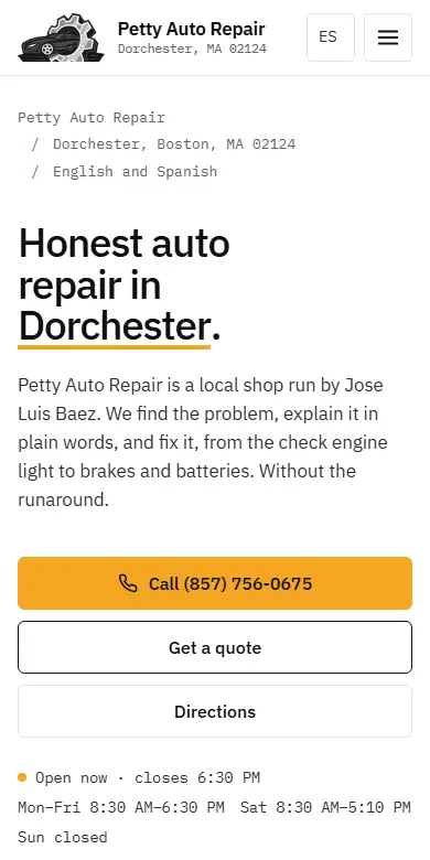 Direction B on a phone: headline with amber underline, call buttons, dashboard warning lights